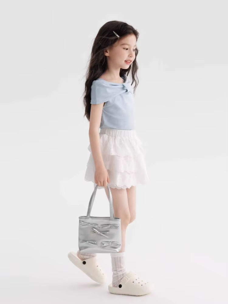 T-shirt bleu à épaules dénudées pour filles