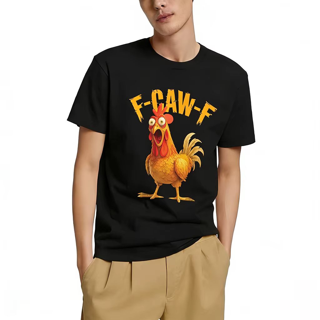T-shirt manches courtes col rond pour hommes et femmes, imprimé poulet drôle f-chaw-f, décontracté, respirant, graphique de dessin animé