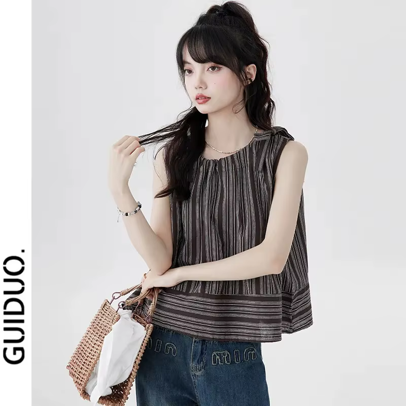 Tops en lin rayé français pour femmes