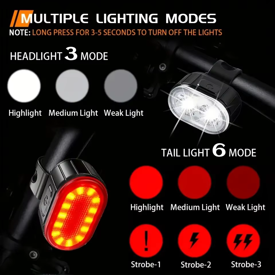 Éclairage de vélo rechargeable, feux avant/arrière, lampe de vélo, lumière LED pour vélo, lampe de poche pour vélo, feu arrière pour vélo, lanterne