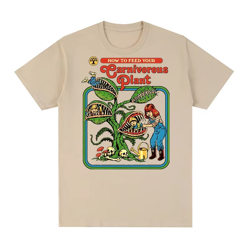 T-shirt Vintage Plante Carnivore en Coton Pur Respirant pour Homme