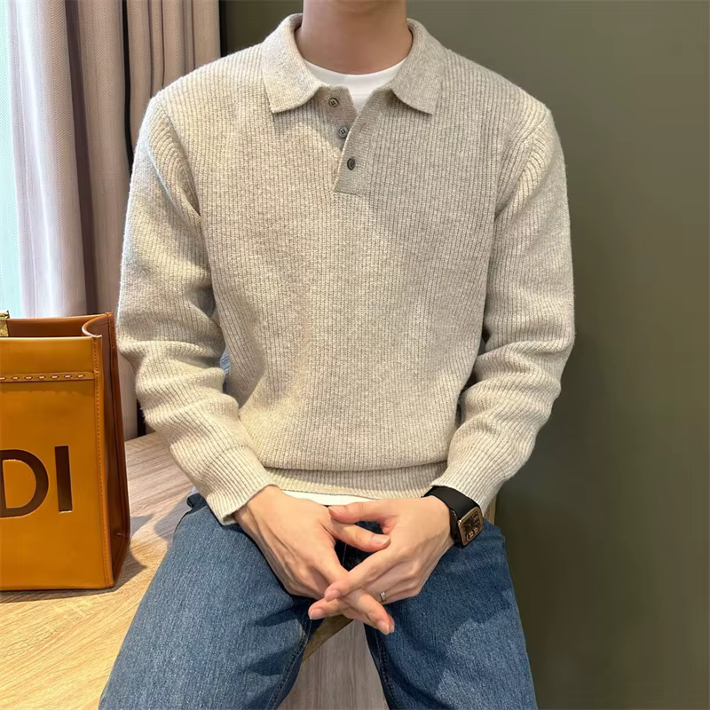 Pull tricoté à col Polo pour homme