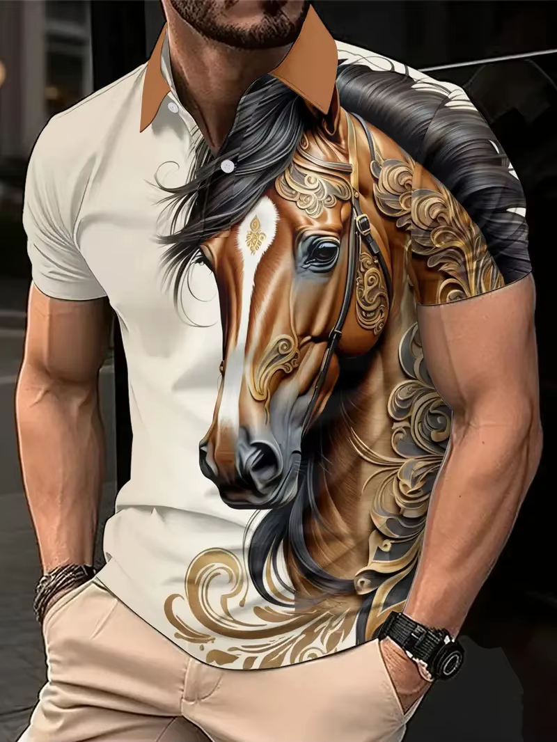 Polo graphique cheval Harajuku pour hommes