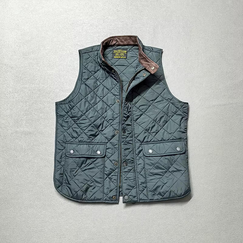 Automne et hiver nouveau américain rétro à manches longues Dom matelassé gilet hommes Style Polo 100% Polyester épais décontracté multi-poches manteau
