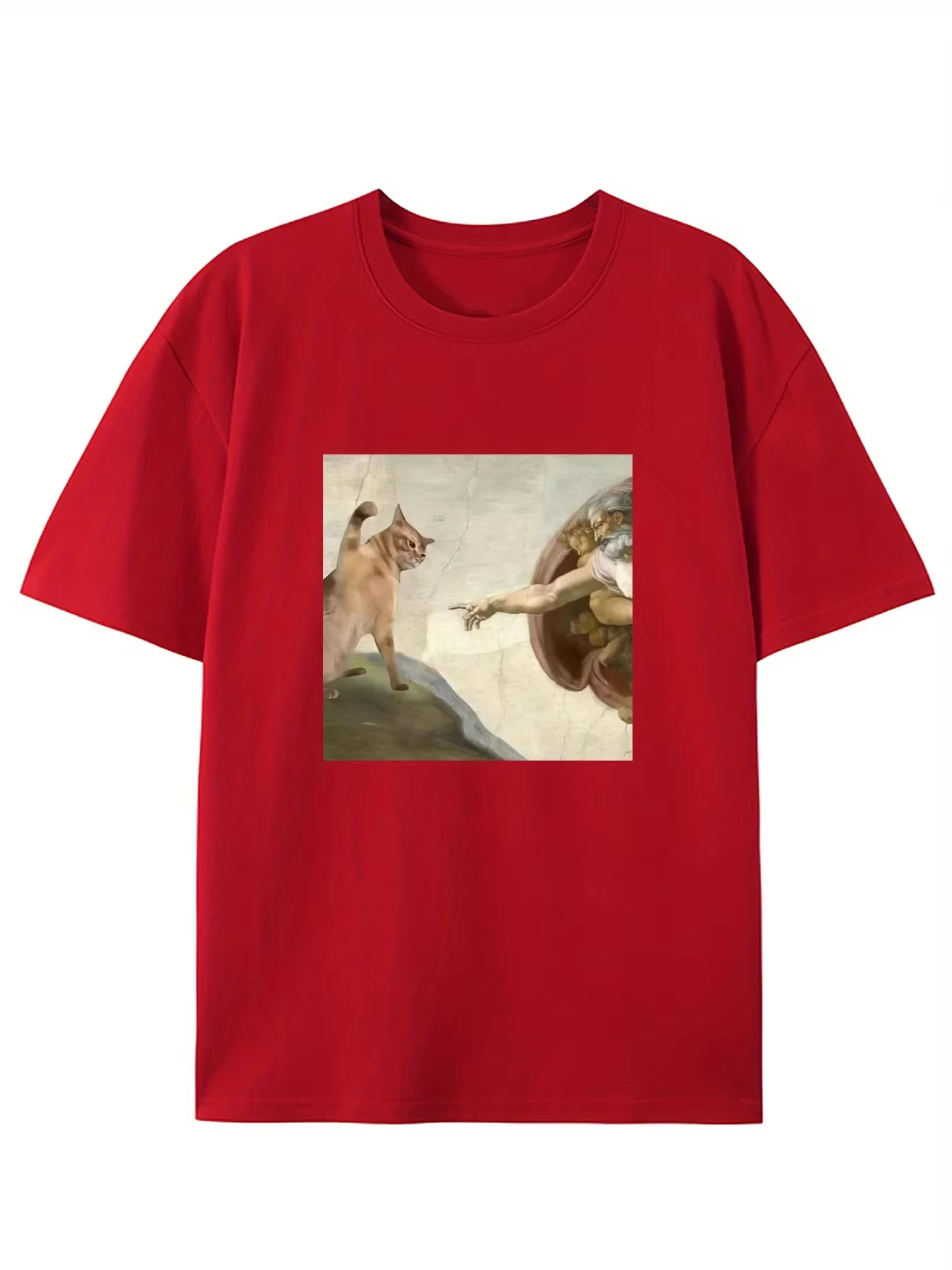 Chat humoristique et Adam Creation parodie graphique T-Shirt décontracté col rond coupe manches courtes pour adulte été