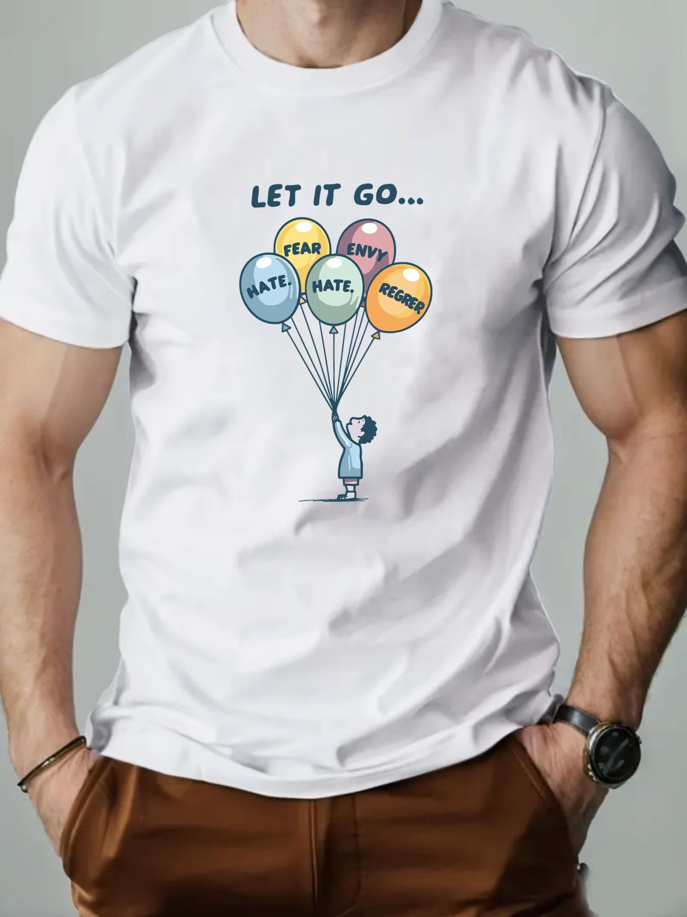 T-shirts en coton pour hommes ballon dessin animé imprimé T-Shirt col rond respirant Streetwear mode haute qualité