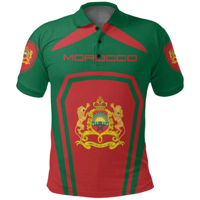 Polo à Manches Courtes avec Emblème National Marocain pour Homme et Femme