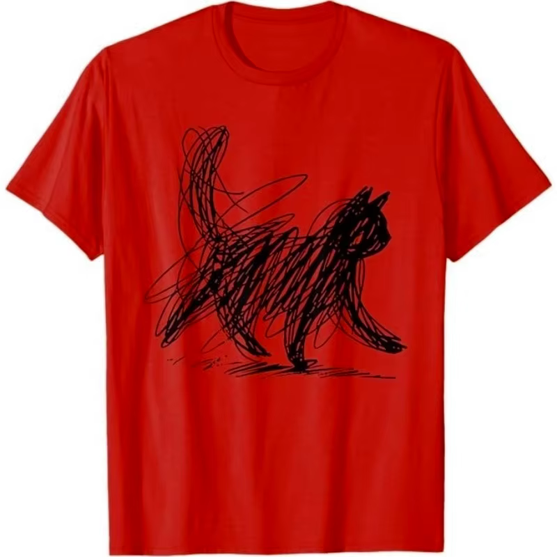 T-shirt Streetwear Tendance Minimaliste avec Motif Chat pour Femme et Homme