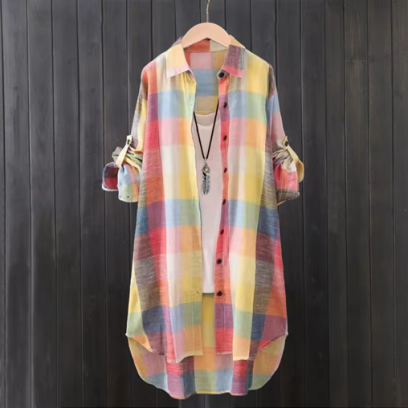 Chemise à carreaux à manches longues pour femmes