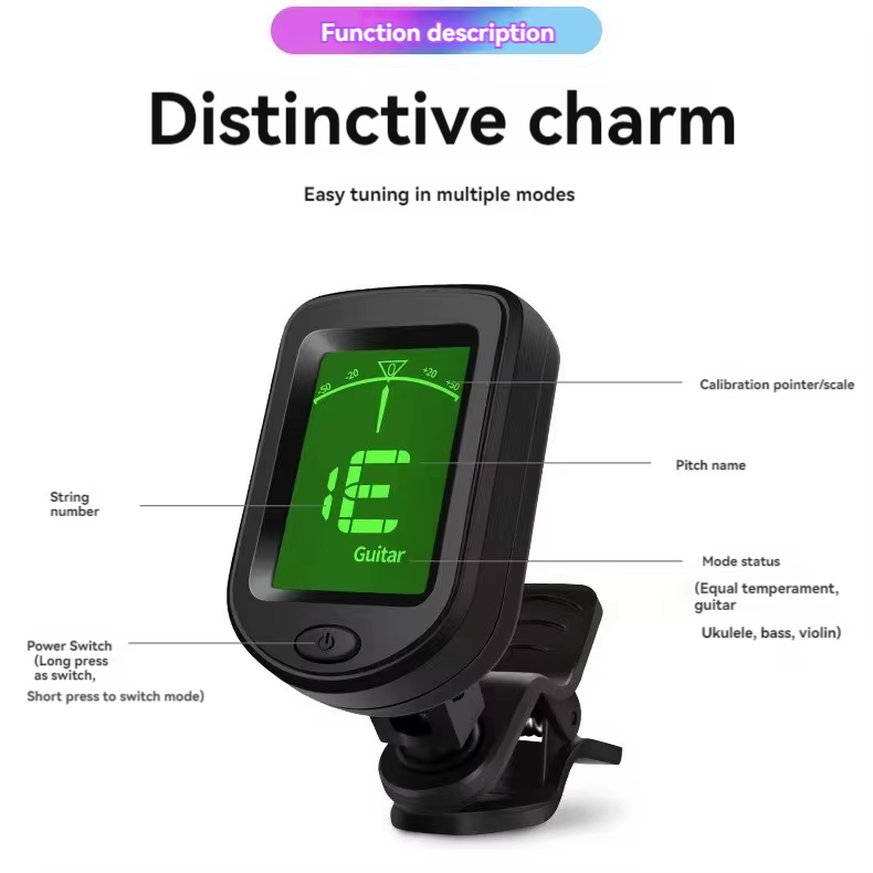 Accordeur de guitare Rechargeable pour tous les instruments