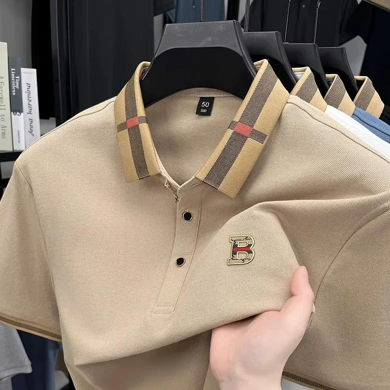 Marque de luxe logo polo à manches courtes hommes été nouveau haut de gamme en soie coton respirant Paul T-shirt mode