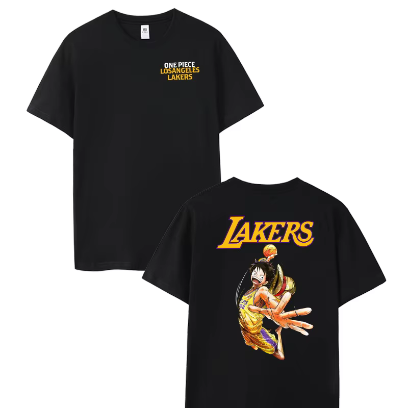 T-shirt en coton pour hommes, femmes, adultes, enfants, garçons, filles, parents et enfants, motif Lakers One Piece Basketball Luffy Sanji Zoro Choppa