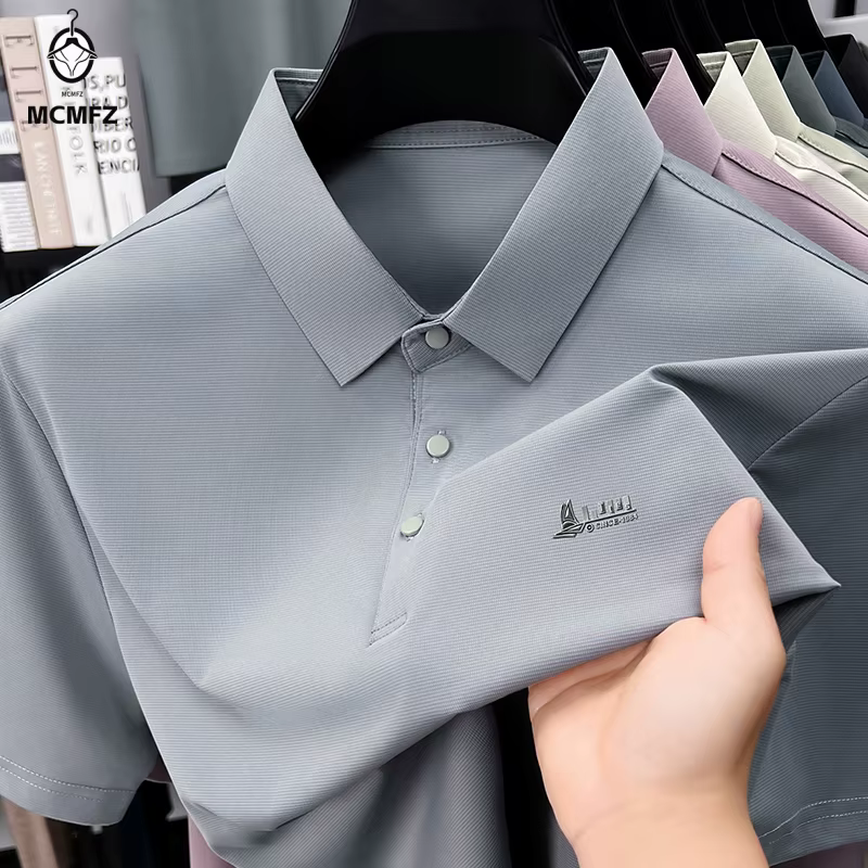 Polo décontracté pour hommes, t-shirt à manches courtes, hauts élastiques pour le travail, le bureau, la tenue quotidienne, chemisier d'été respirant