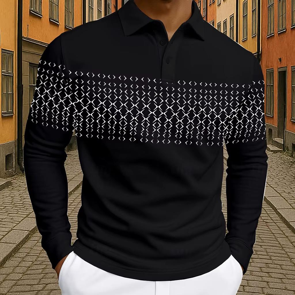 Polo de Golf géométrique à manches longues pour hommes