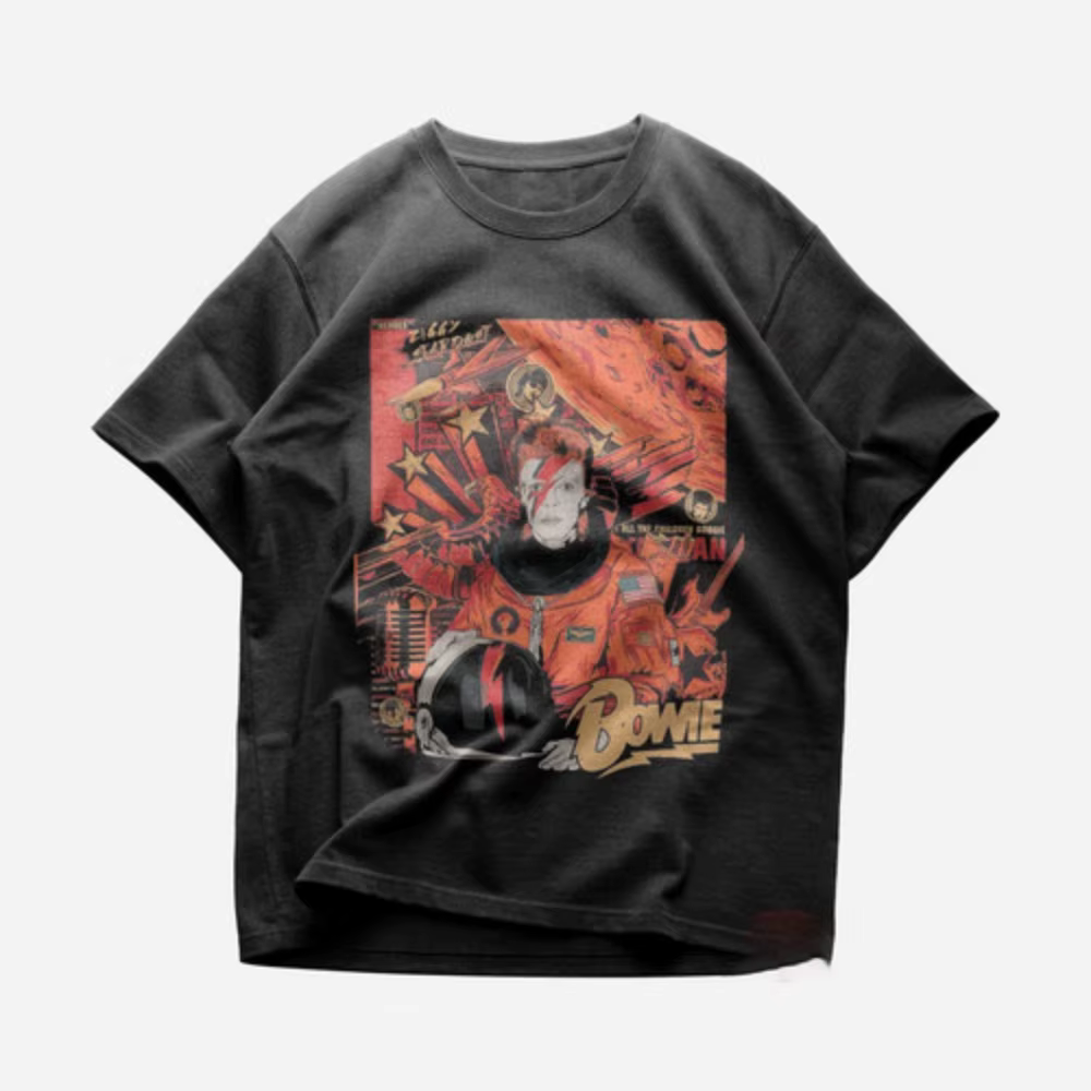T-shirt rétro David Bowie sur le thème de la musique, coupe ample et décontractée, unisexe, pur coton, couche de base pour toutes les saisons, t-shirt surdimensionné, vêtements pour femmes