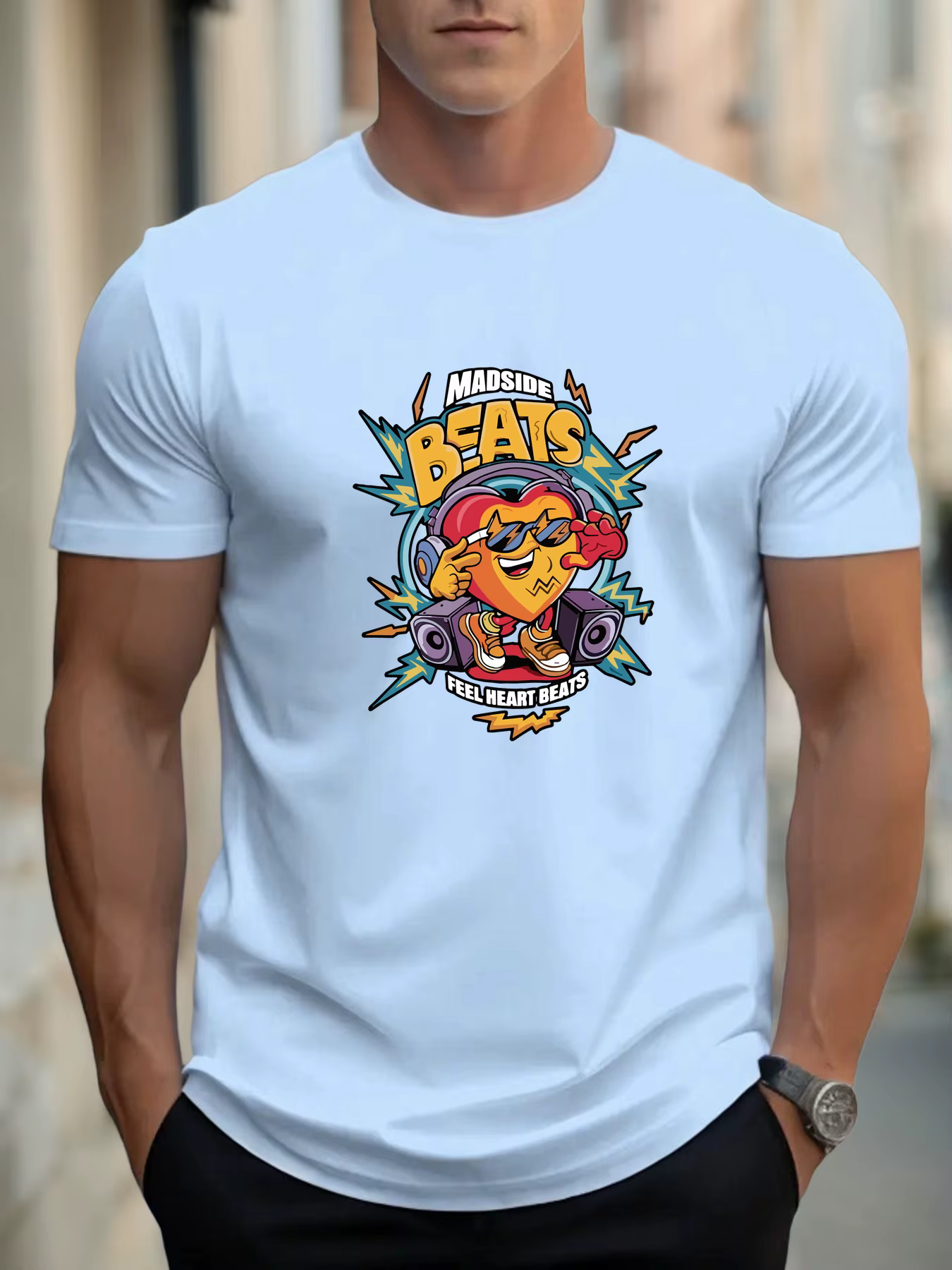 T-shirts pour homme MADSIDE BEATS 100 % coton impression graphique été t-shirt col rond décontracté respirant style de rue haut quotidien