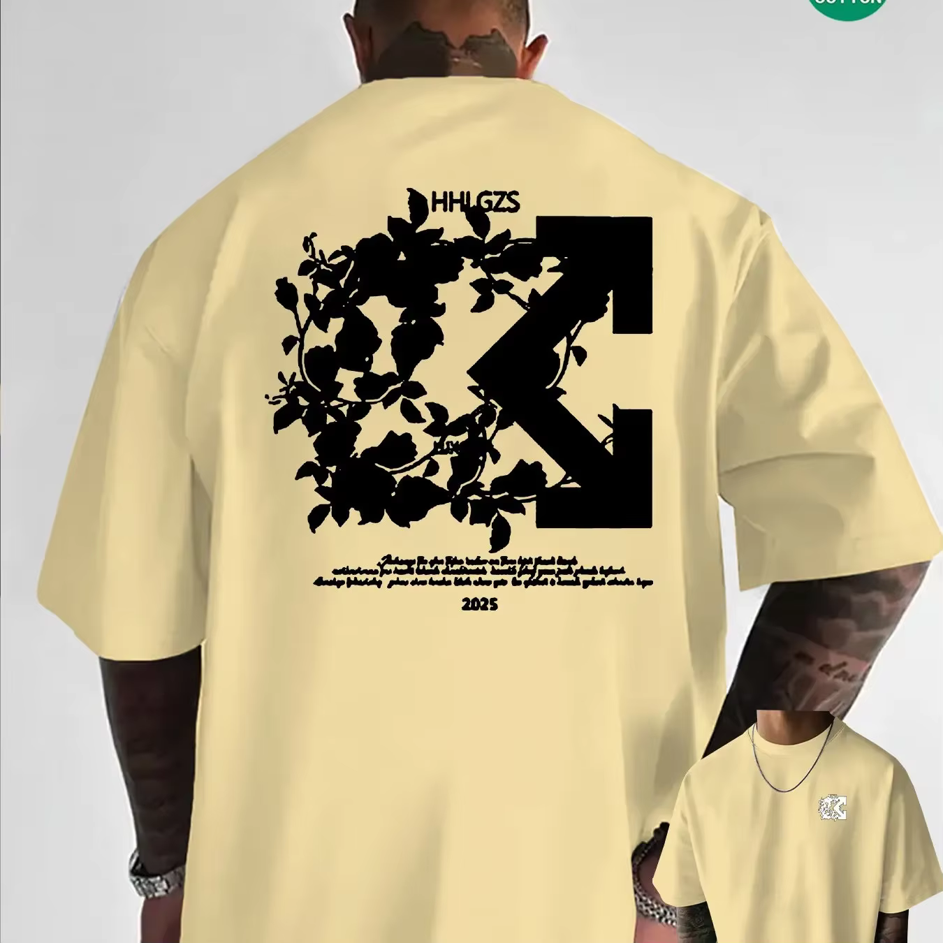 T-shirt Homme Imprimé Floral Flèche 100% Coton Grande Taille Respirant Décontracté Streetwear – Nouvelle Collection Promotionnelle