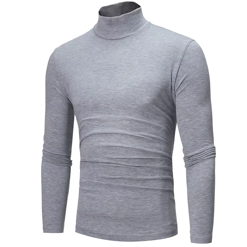 Nouvelle mode Base t-shirt hommes coupe ajustée Polyester col haut pull col roulé