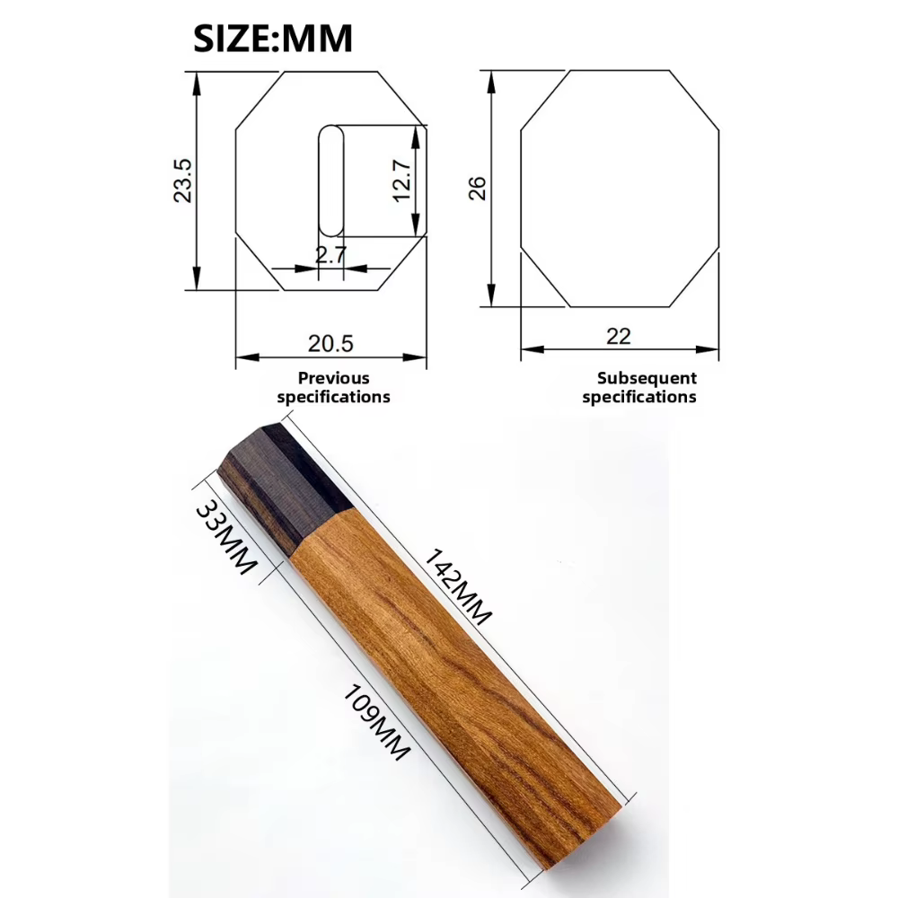 Manche de couteau octogonal en ébène japonais fait main pour les passionnés de bricolage, compatible avec divers styles de couteaux de cuisine courants