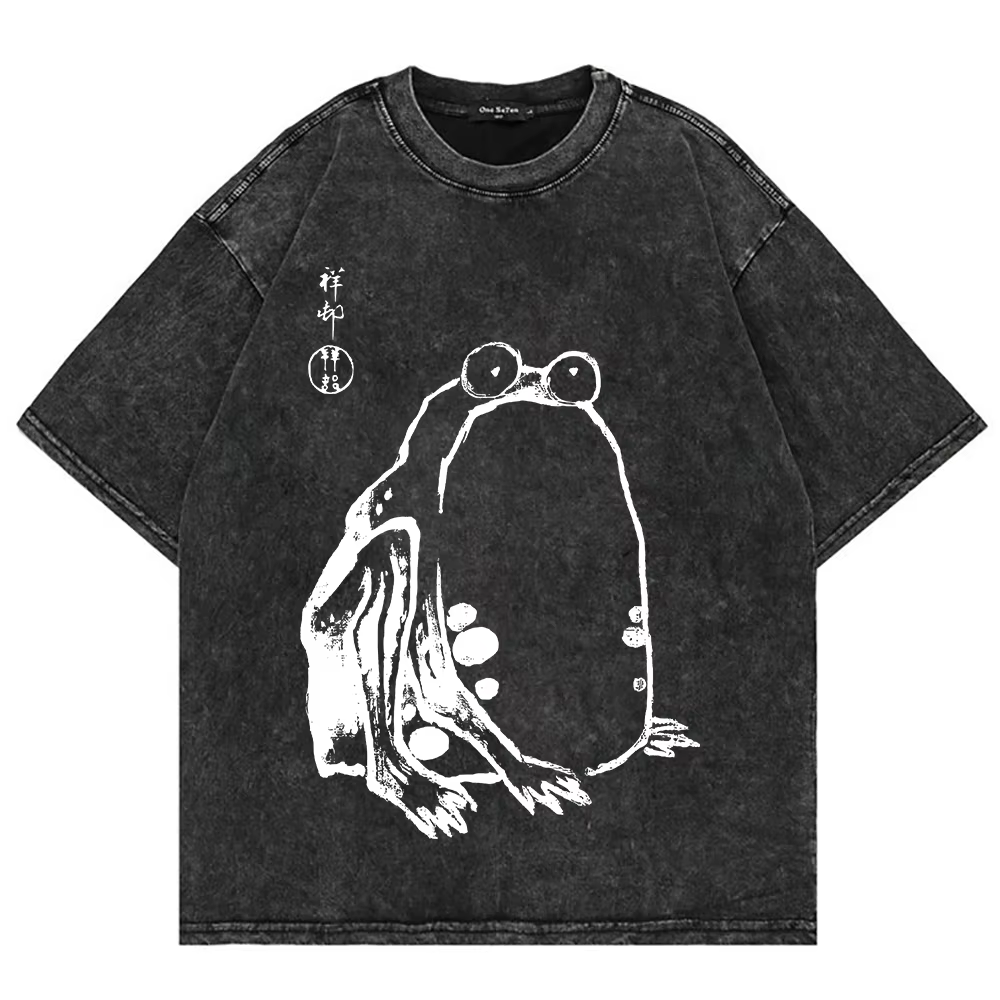 100% coton Vintage lavé non pressé grenouille T-Shirt mode chaude hommes/femmes esthétique drôle