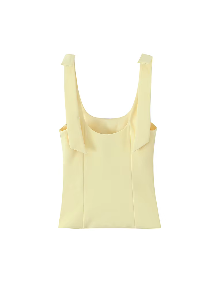 Femmes mode bretelles avec nœud ajusté débardeur col carré côté fermeture éclair femme Camis Mujer