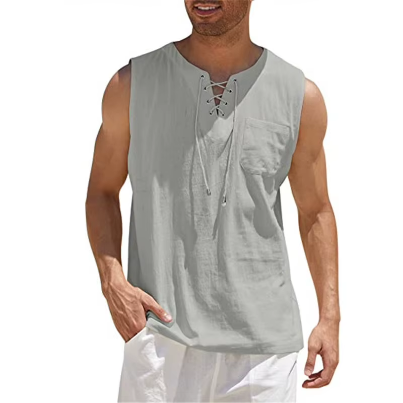Nouveau débardeur homme 2026 – T-shirt pull décontracté à col lacé pour homme