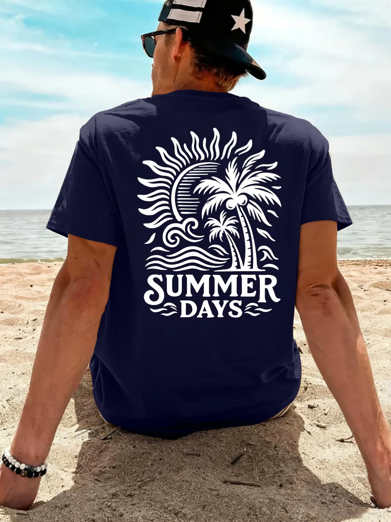 T-shirt pour homme « Summer Days Palm Tree Beach » 100 % coton