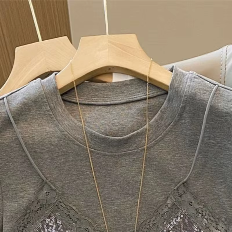 Faux 2 pièces t-shirt pour femmes printemps été dentelle Patchwork T-shirts mode coréenne doux à manches courtes Ropa De Mujer