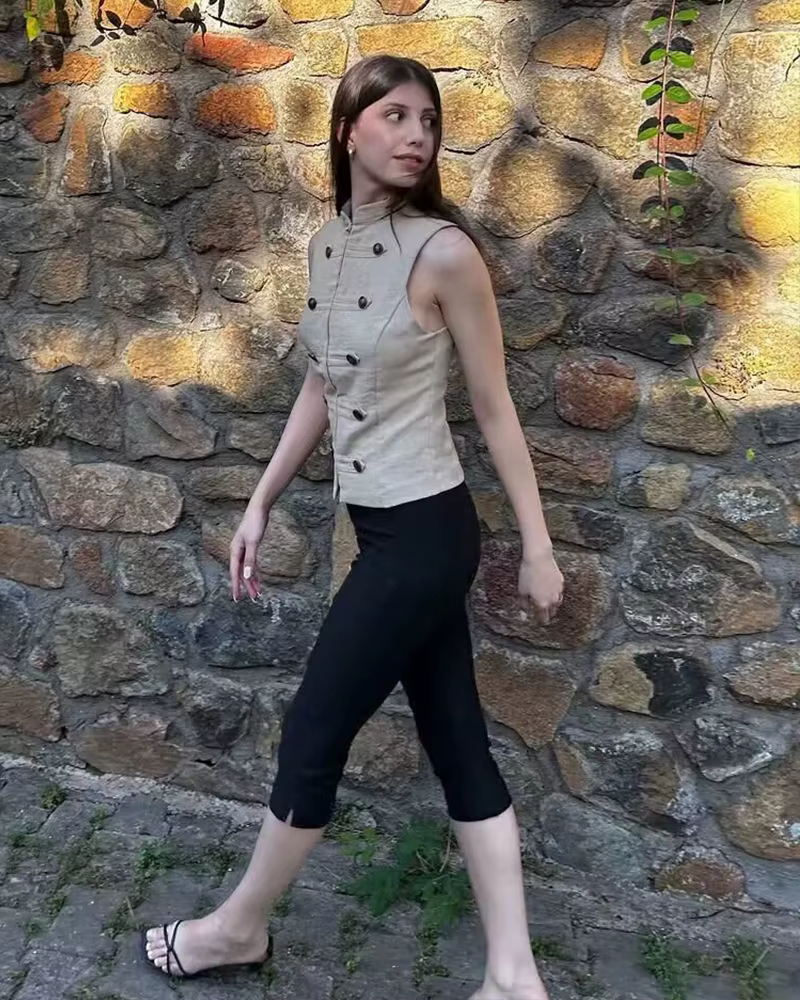 Chemisier Femme 2026 Nouvelle Collection Été – Chemise Noire Sans Manches Boutonnée