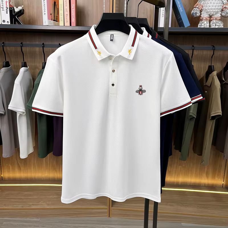 Designer marque de luxe à manches courtes polo shirt hommes été mode petite abeille broderie affaires Casual confortable respirant revers t - shirt