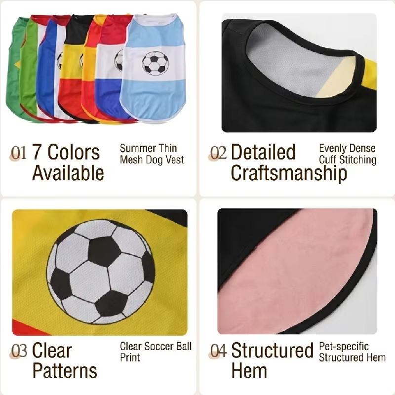 Vêtements pour chien, maillot de football pour chien, tenue avec drapeau national d'Espagne, France, Allemagne, Pays-Bas, Italie, Argentine, Brésil