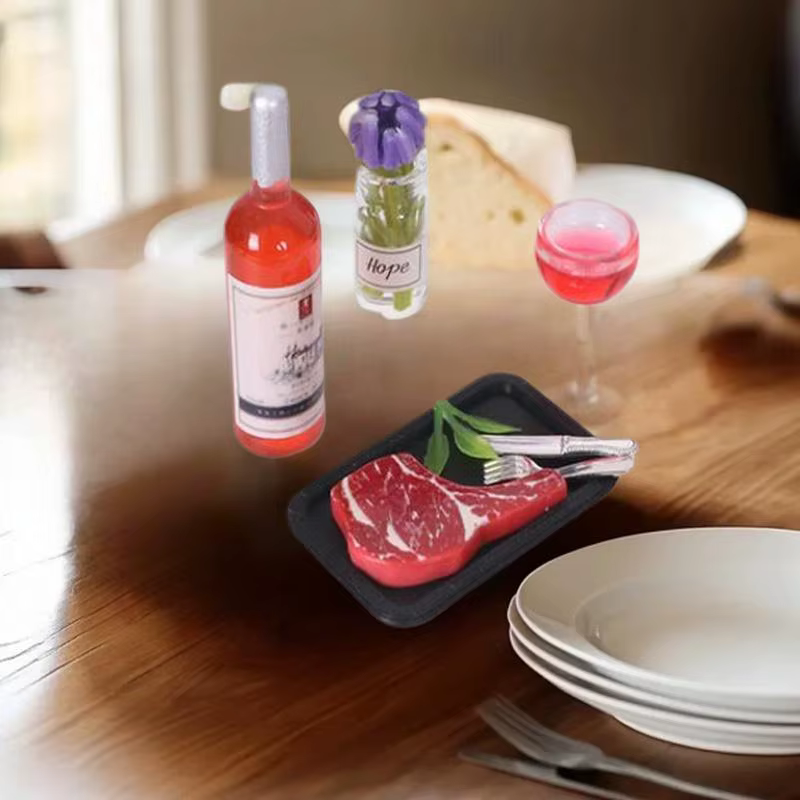 Kit de modèle de jouet de décoration alimentaire de cuisine de maison de poupée à faire soi-même, 5 pièces, pâtes à Steak, assiette, couteau, fourchette, ensemble de simulation Miniature