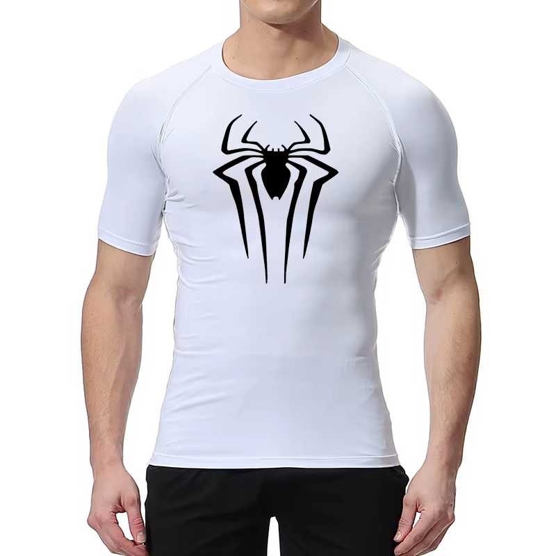 Chemises de Compression imprimées araignée pour hommes, t-shirt d'été à manches courtes, protection contre les éruptions cutanées, d'entraînement, d'athlétisme, à séchage rapide