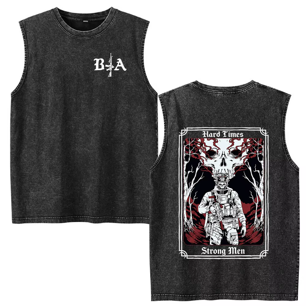 Doner Kebab Kalash Funny Skeleton Vintage Acid Washed Tank Tops T Shirt Men Clothing Casual Oversized Sleeveless Vest T-shirt