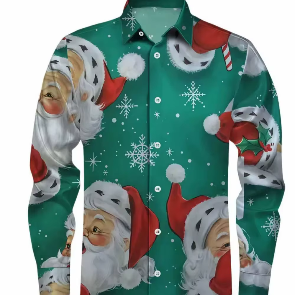 Nouveau 2025 hommes à manches longues chemise décontractée motif de noël imprimé Streetwear pour printemps automne vacances