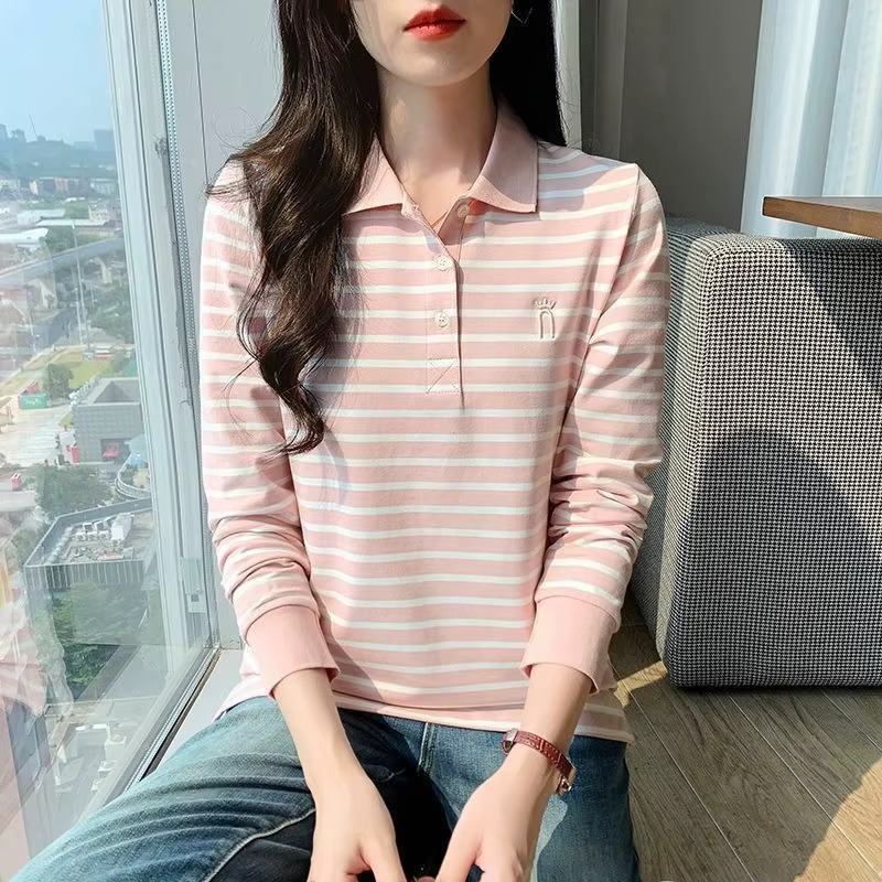 Polo rayé pour femmes, 100% coton