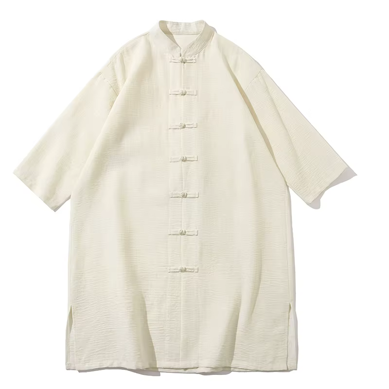 M-XXXXXL 2025 été coupe ample Style chinois hommes longue coton lin chemise couleur unie grande taille demi manches haut traditionnel 5XL