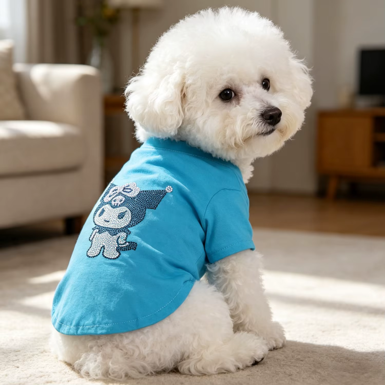 T-shirt d'été pour chien Kuromi avec strass, doux, fin, respirant, à manches courtes, vêtement pour petits chiens