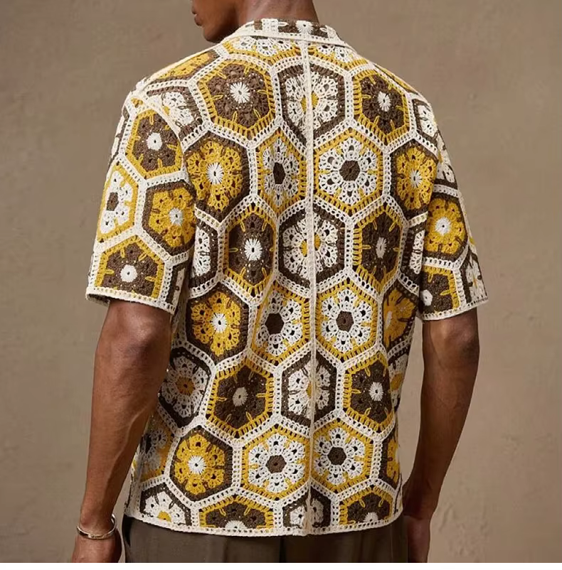 Polo rétro à lacets en Crochet pour hommes