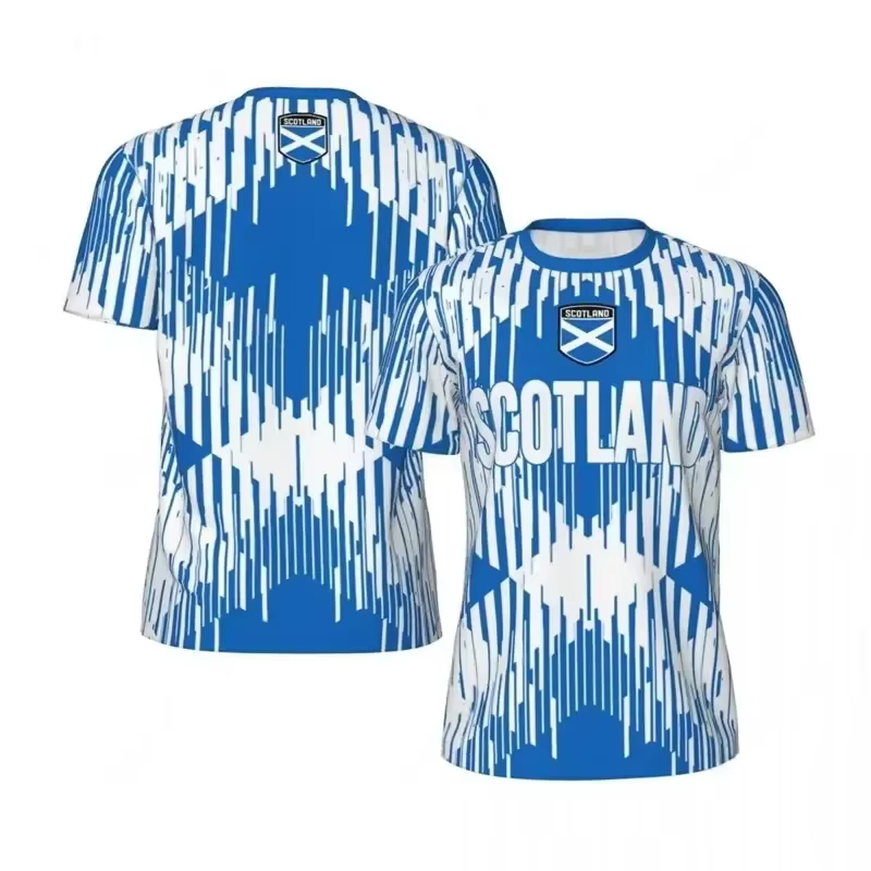 T-shirt de sport à motif bleu écossais pour hommes et femmes