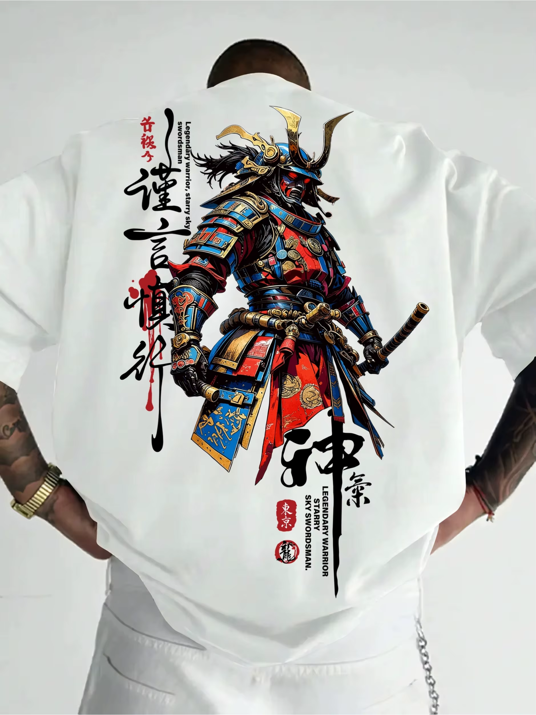 T-shirt pour homme en coton 100% doux de qualité supérieure avec imprimé de guerrier samouraï japonais