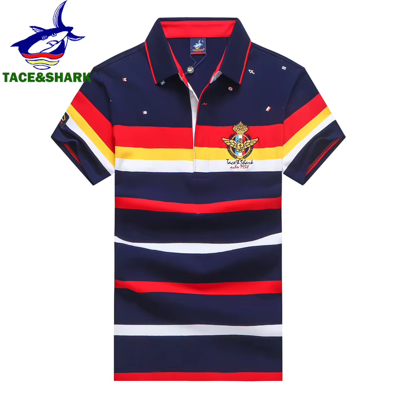 TACE & SHARK-Polo brodé de requin à rayures pour hommes