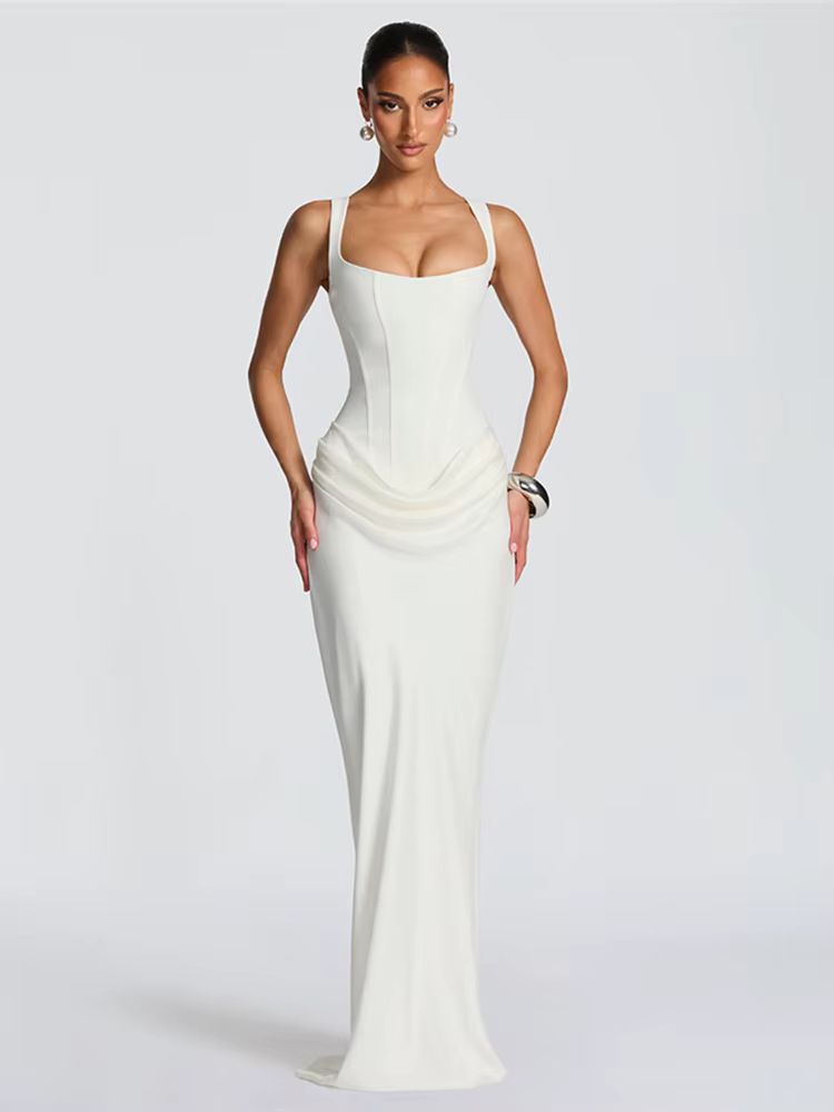 Kliou – Robe longue froncée élégante pour femme