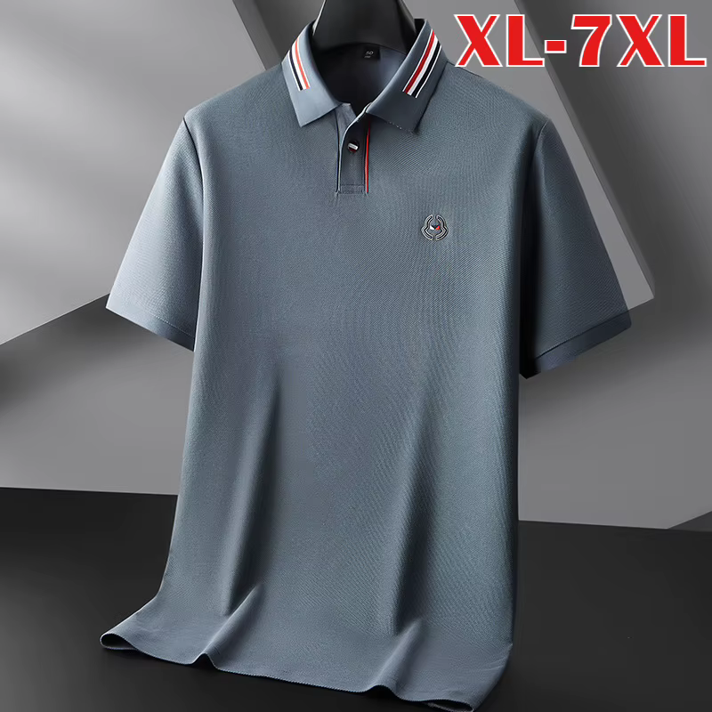 Minglu 100% coton été hommes polos de luxe à manches courtes couleur unie broderie décontracté homme t-shirts grande taille 6XL 7XL