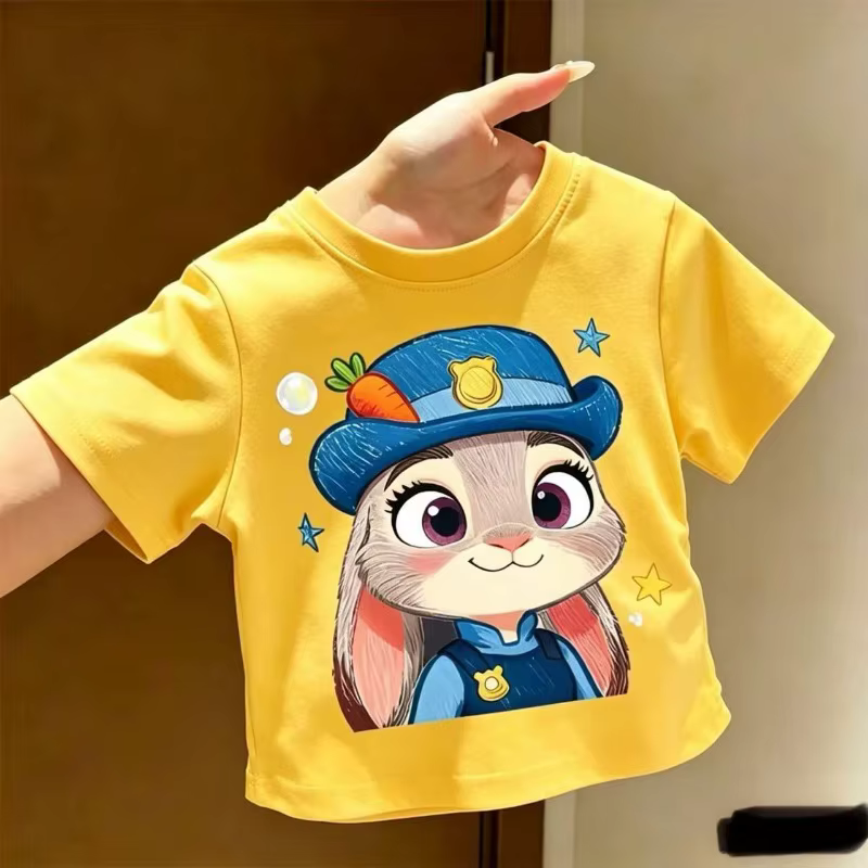 Zootopia Judy Hopps T-shirt pour enfants avec imprimé lapin de dessin animé mignon à manches courtes pour filles
