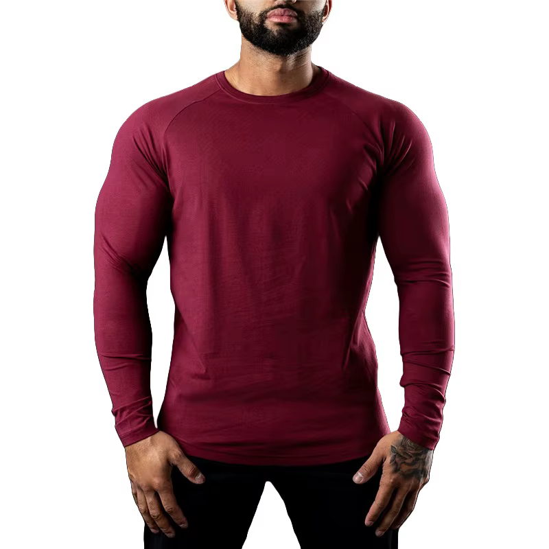 Hommes t-shirts décontracté col rond à manches longues coton évacuant l'humidité