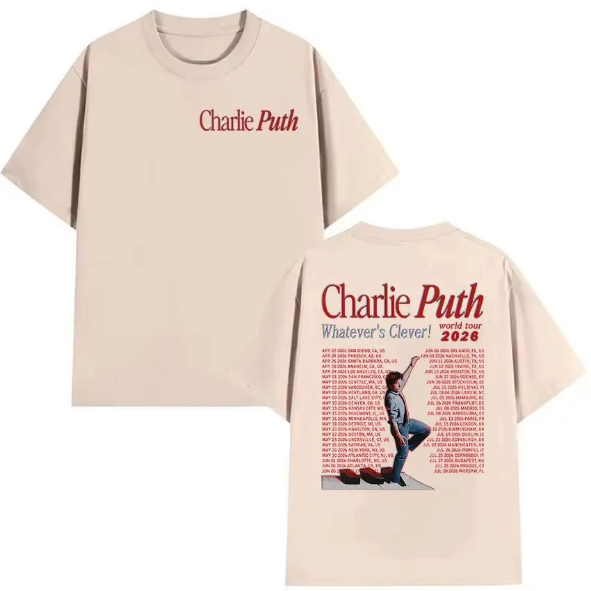 T-shirts unisexes du tournée mondiale Whatevers Clever 2026 du rappeur Charlie Puth
