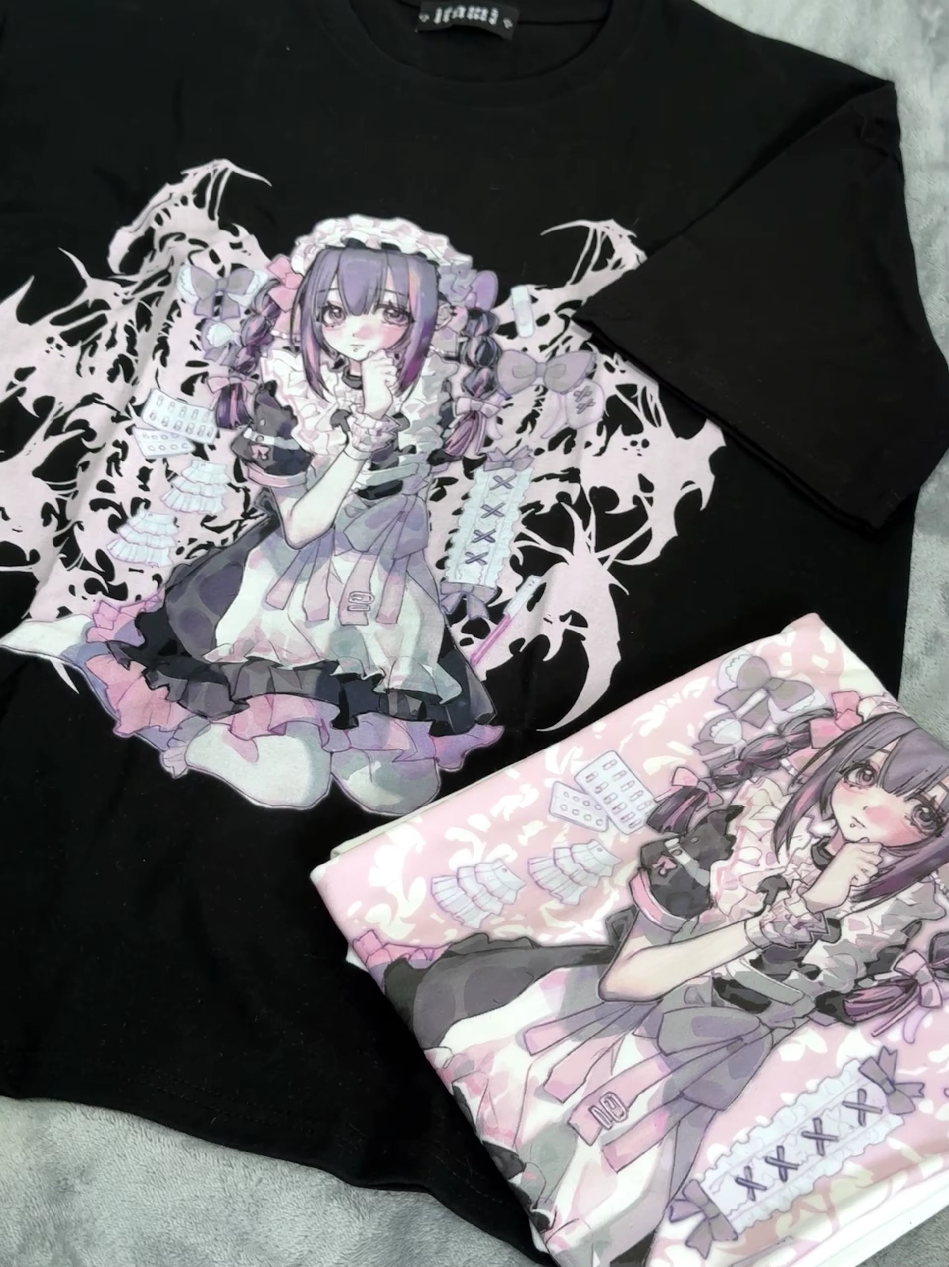 Mine Style Production en masse sous-culture surdimensionné hauts col rond à manches courtes dessin animé fille