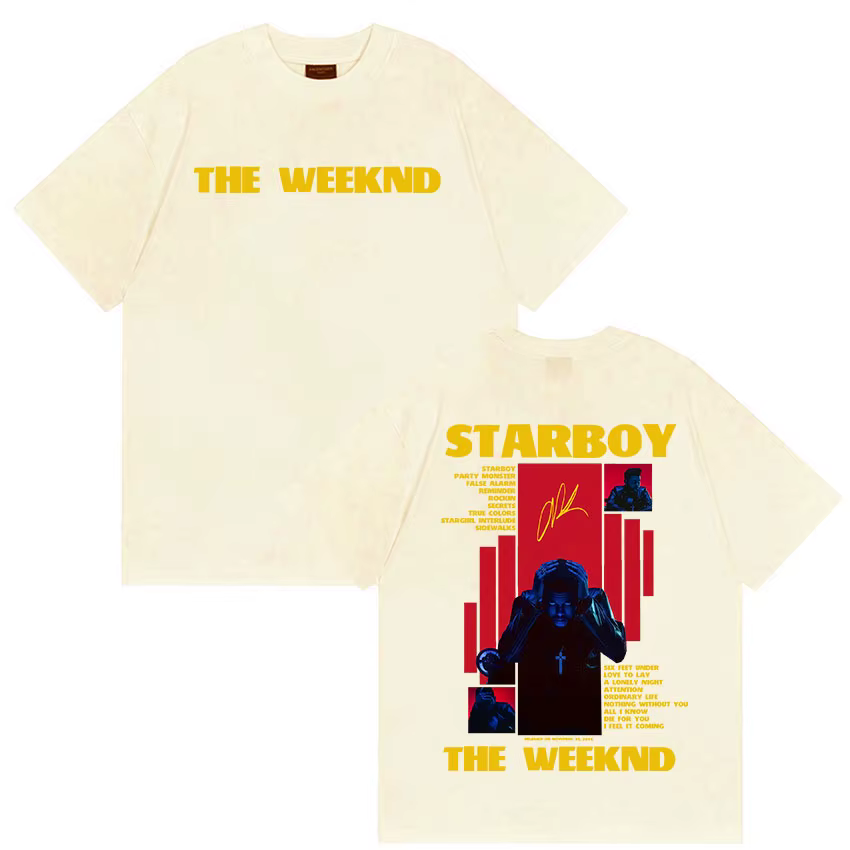 Rappeur THE WEEKND STARBOY Album 2025 Merch t-shirts hommes rue gothique Hip Hop rétro coton à manches courtes T-shirt Y2k Streetwear