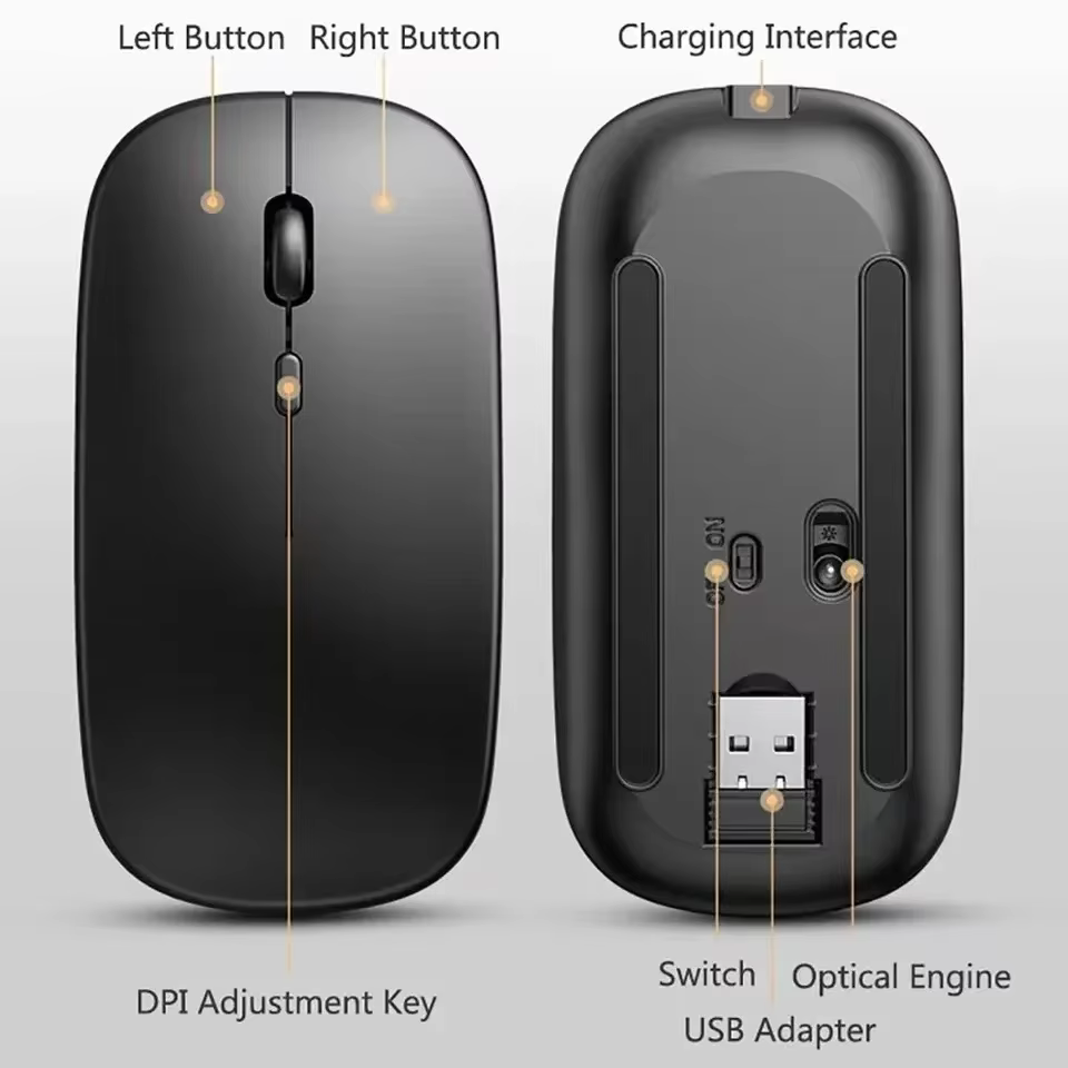 Souris de jeu sans fil, Compatible Bluetooth (Dual Mode: BT + 2.4Ghz), ergonomique et Rechargeable, pour PC/ordinateur portable/Macbook ﻿
